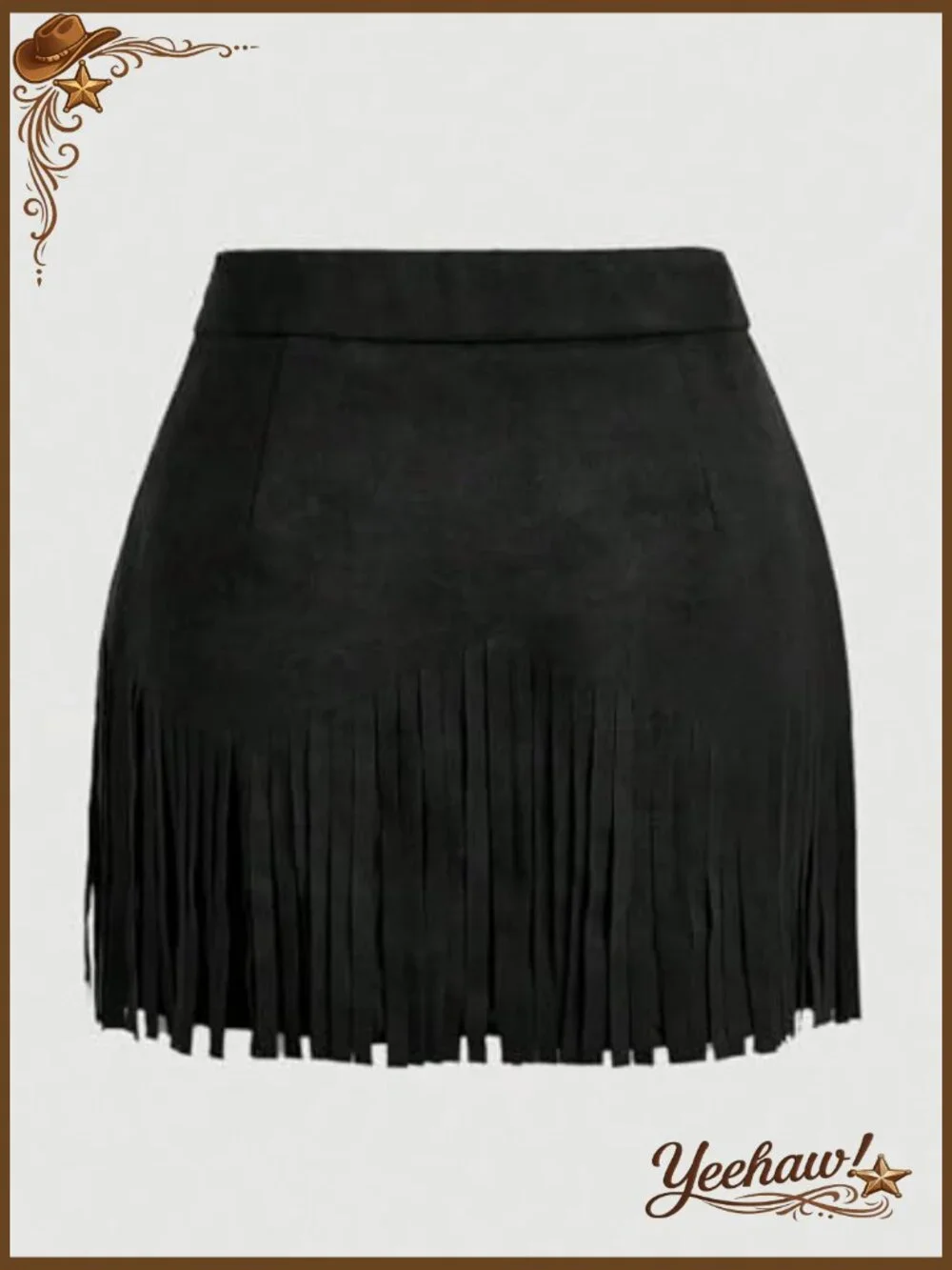 Faux Suede Fringe Mini Skirt High Rise A-Line Cowgirl Skirt for Country Concert - Picture 3 of 5